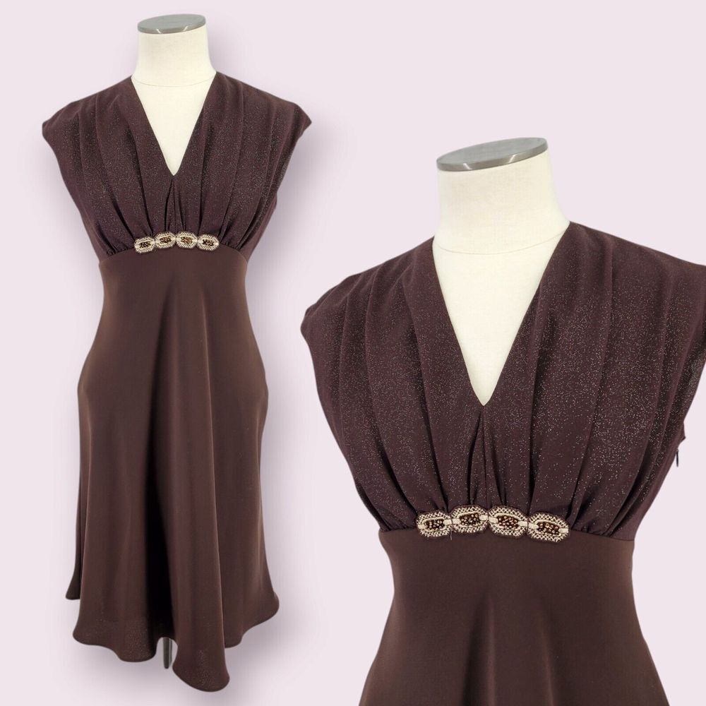 Vintage Evan Picone Womens Y2K Fairy Grunge Midi Dress Size 10P Brown Mori Girl